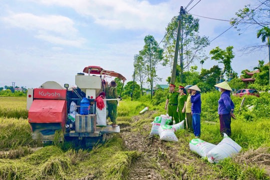 Công an phường Hà Huy Tập chủ động bảo đảm an ninh, trật tự trong mùa thu hoạch lúa vụ Xuân 2026